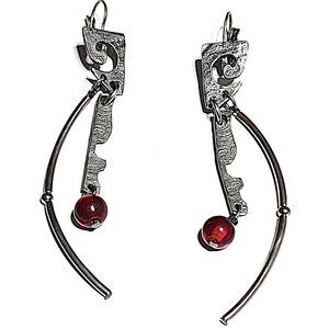 Red glass & pewter artisan earrings